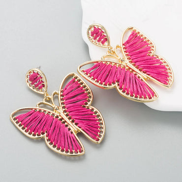 Fashion Alloy Hand-woven Multicolor Butterfly Green Pendant Earrings