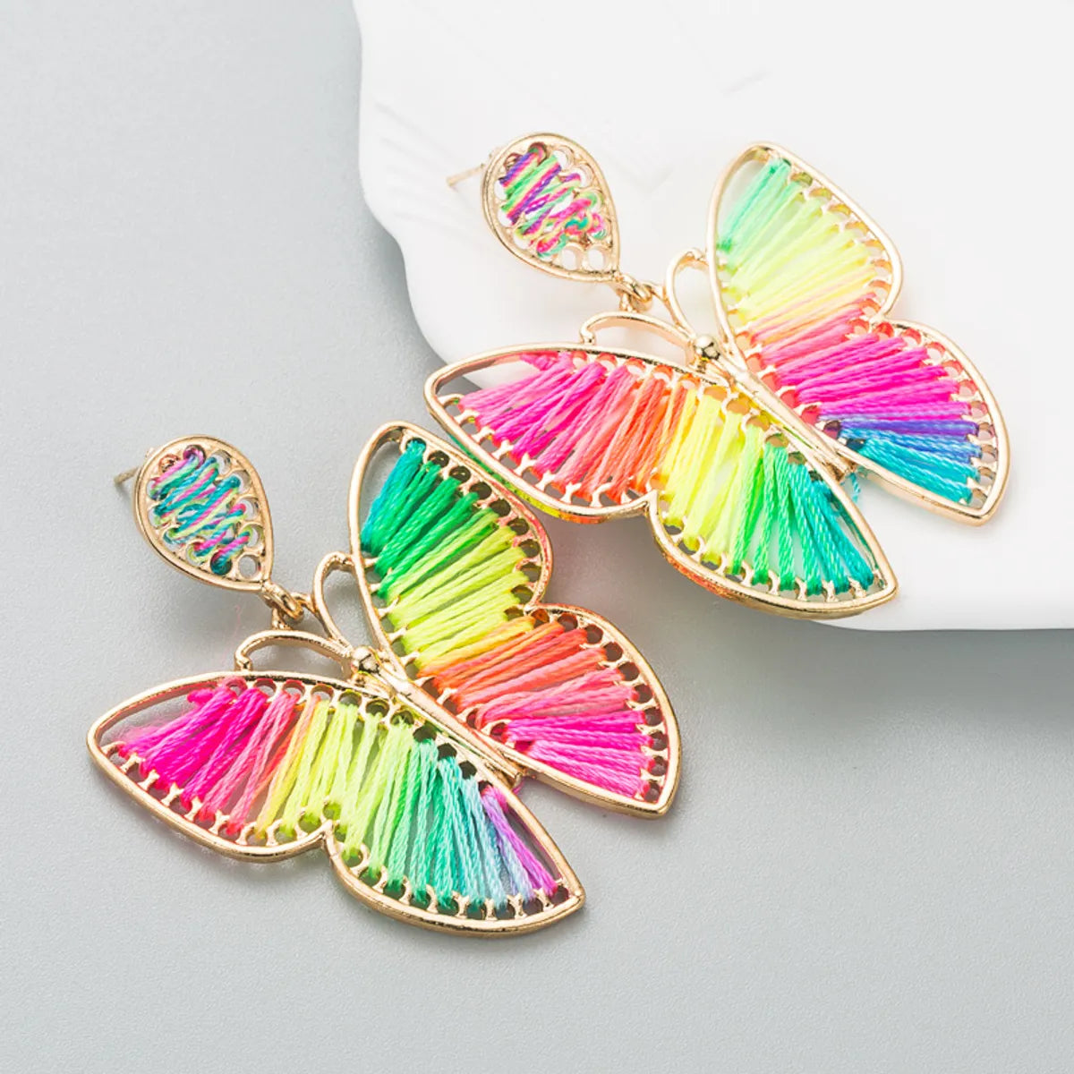 Fashion Alloy Hand-woven Multicolor Butterfly Green Pendant Earrings