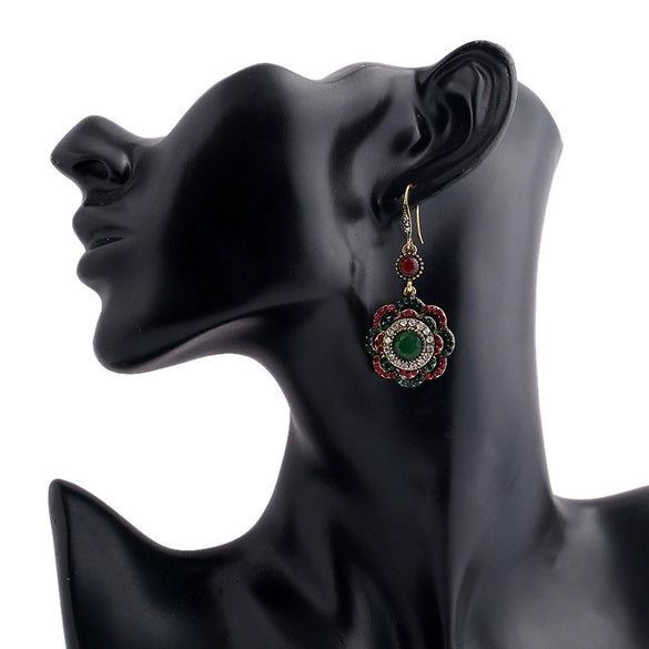 Fashion Alloy Hollow Flower Earrings Retro Bohemian Floral Design With Diamond Accents For Women