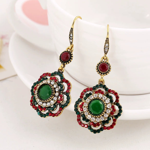 Fashion Alloy Hollow Flower Earrings Retro Bohemian Floral Design With Diamond Accents For Women