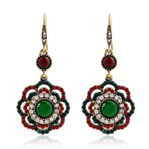 Fashion Alloy Hollow Flower Earrings Retro Bohemian Floral Design With Diamond Accents For Women
