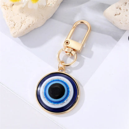 Fashion Alloy Inlaid Resin Eye Shaped Keychain Round Blue Eyes Bag Pendant Accessories