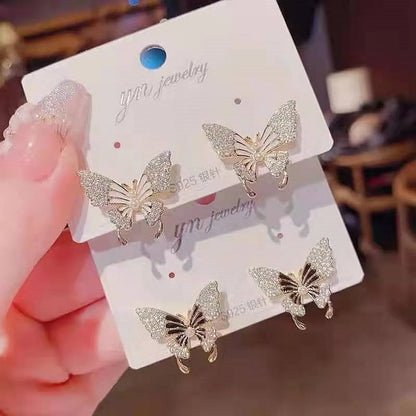 Fashion Alloy Micro-Inlaid Zircon Butterfly Stud Earrings Wholesale