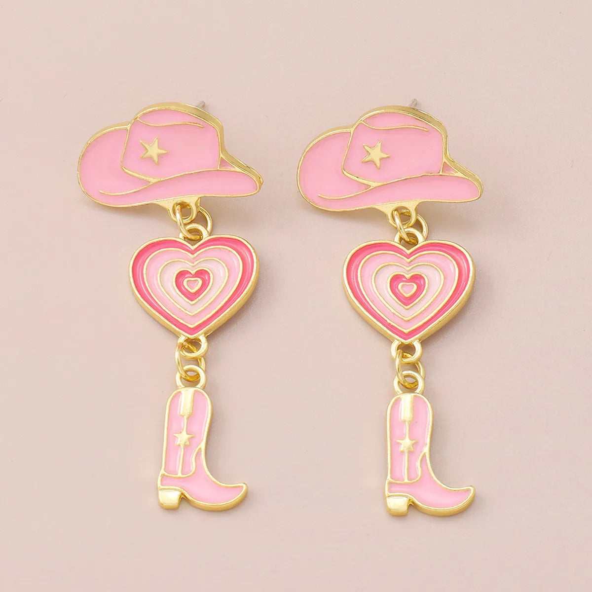 Fashion Alloy Modern Hat Heart-Shaped Cowboy Boots Drip Oil Multi-Layer Earrings