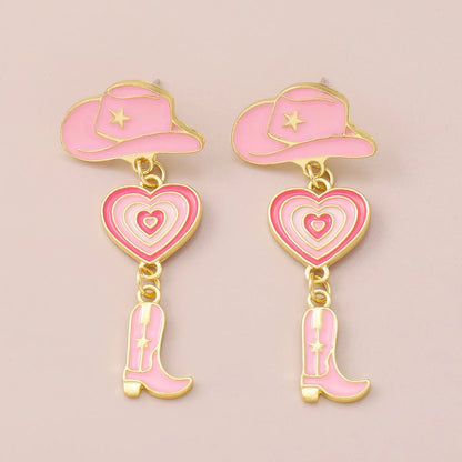 Fashion Alloy Modern Hat Heart-Shaped Cowboy Boots Drip Oil Multi-Layer Earrings