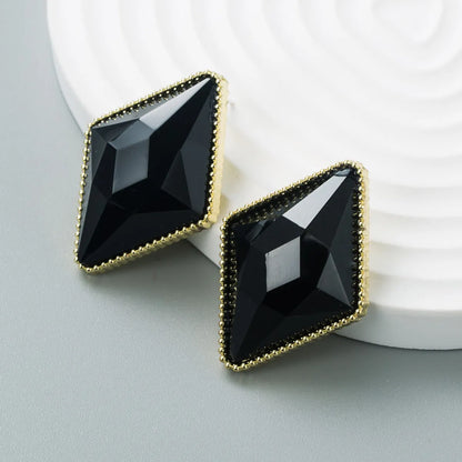 Fashion Alloy Resin Rhombus Geometric Earrings Female Black Simple Korean Earrings