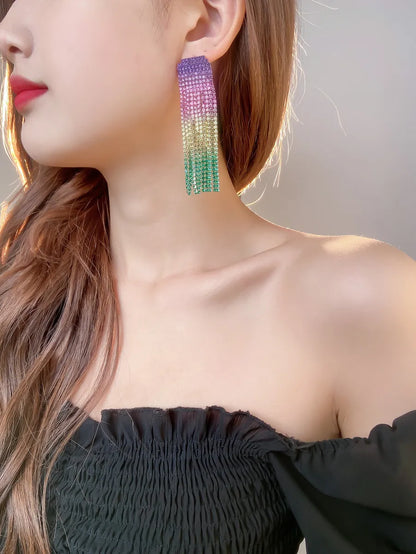 Fashion Alloy Rhinestone Gradient Color Earrings Daily Unset Drop Earrings