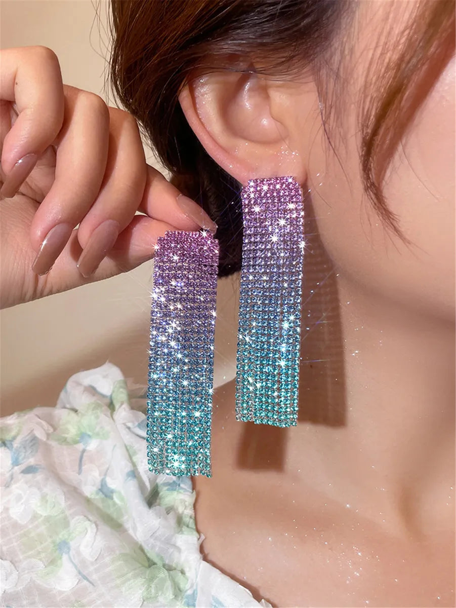 Fashion Alloy Rhinestone Gradient Color Earrings Daily Unset Drop Earrings