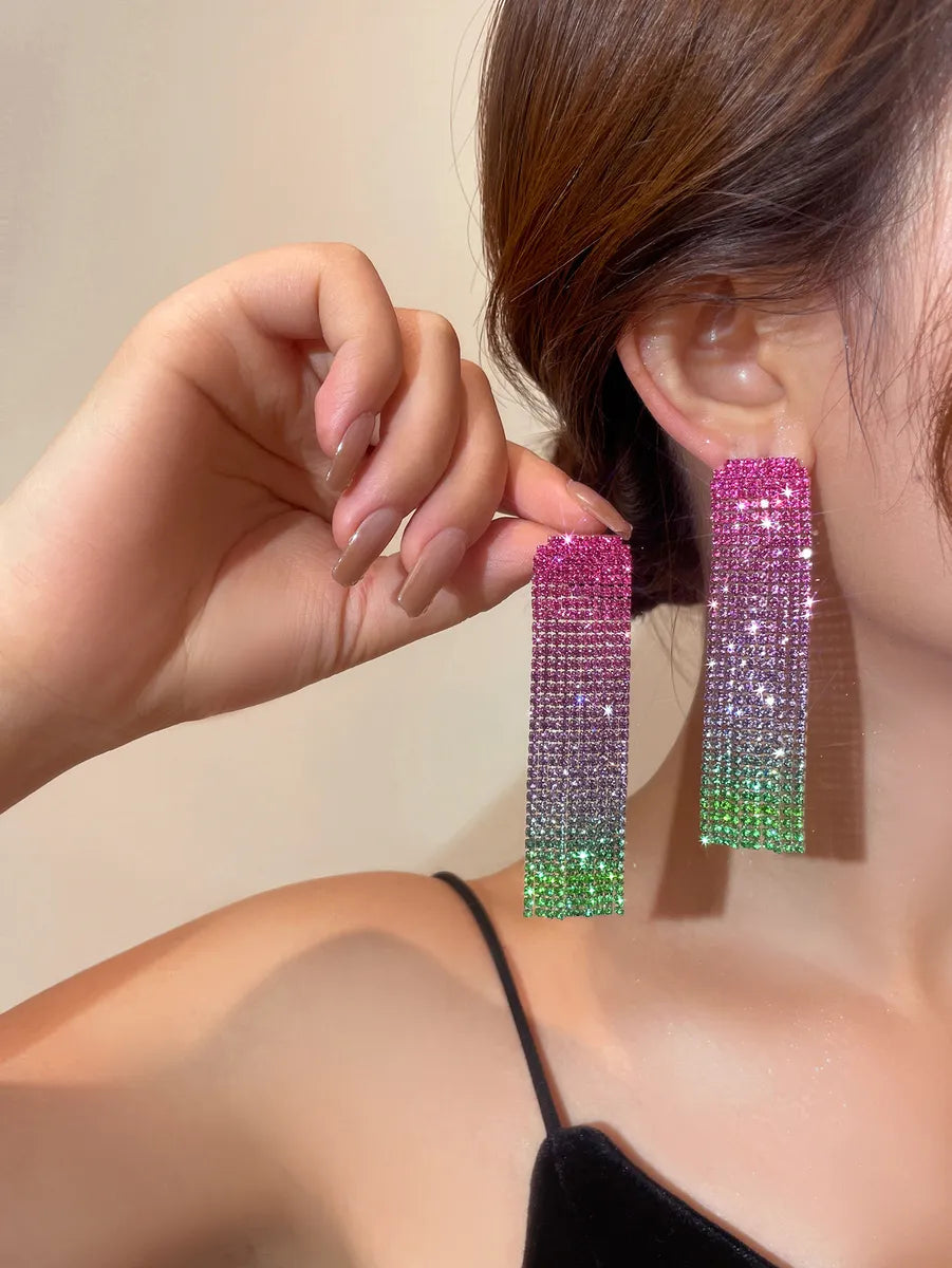 Fashion Alloy Rhinestone Gradient Color Earrings Daily Unset Drop Earrings