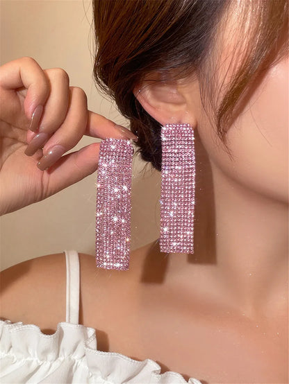 Fashion Alloy Rhinestone Gradient Color Earrings Daily Unset Drop Earrings