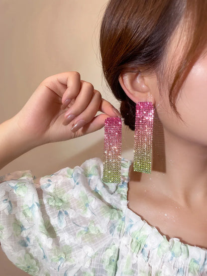 Fashion Alloy Rhinestone Gradient Color Earrings Daily Unset Drop Earrings