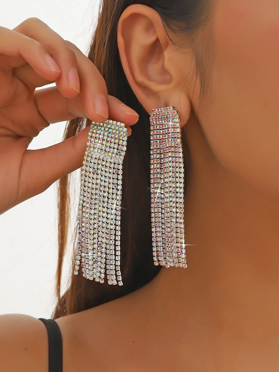 Fashion Alloy Rhinestone Gradient Color Earrings Daily Unset Drop Earrings