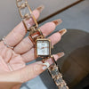 Fashion Alloy Square Hollow Bracelet Quartz Watch With Rhinestones And Retro Temperament For Female