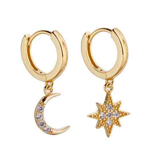 Fashion Alloy Star Moon Earrings Daily Plating Rhinestone Drop Earrings 1 Set