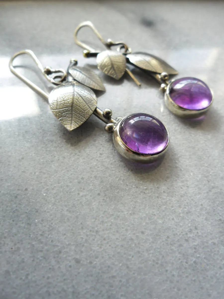 Fashion Amethyst Cherry Earrings Fashion Leaf Earrings