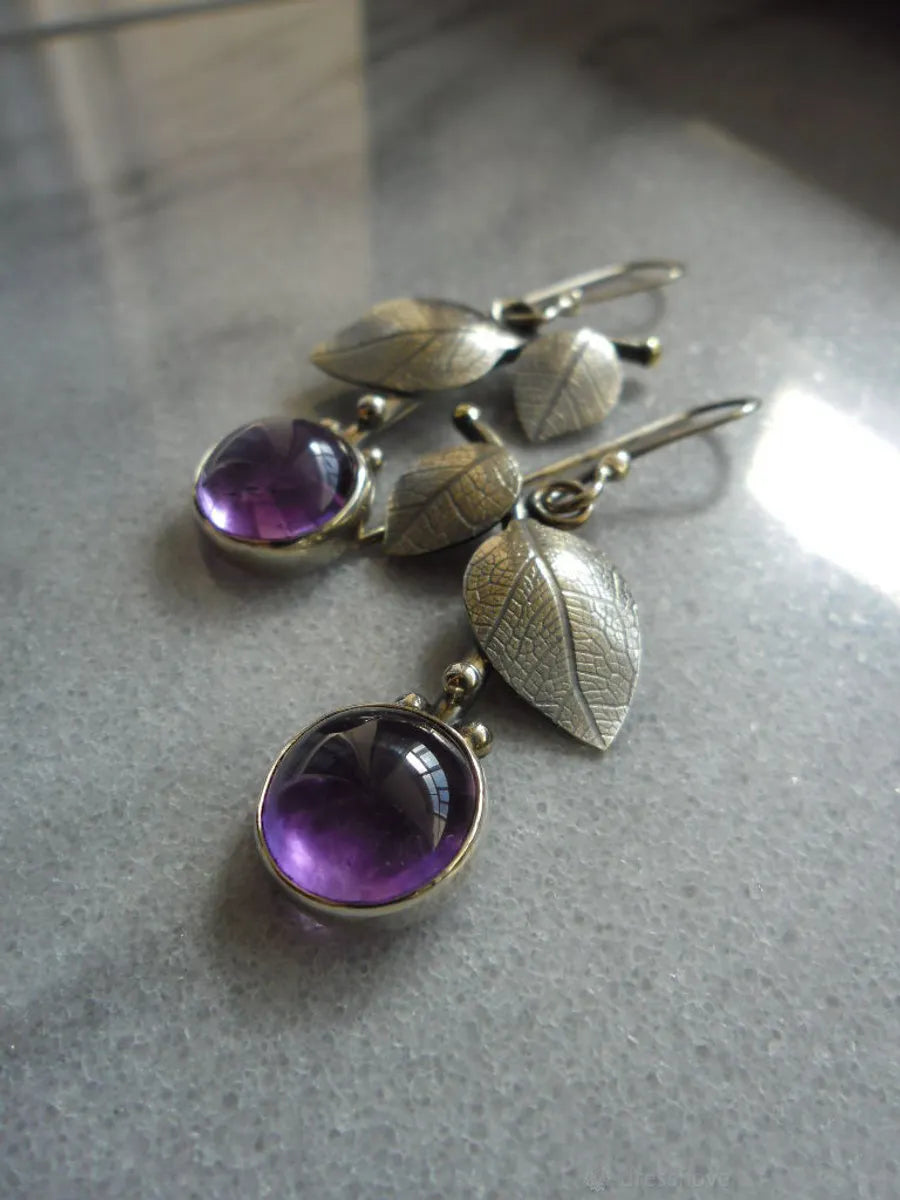 Fashion Amethyst Cherry Earrings Fashion Leaf Earrings