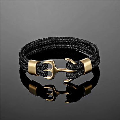 Fashion Anchor Stainless Steel Leather Braid Unisex Bracelets