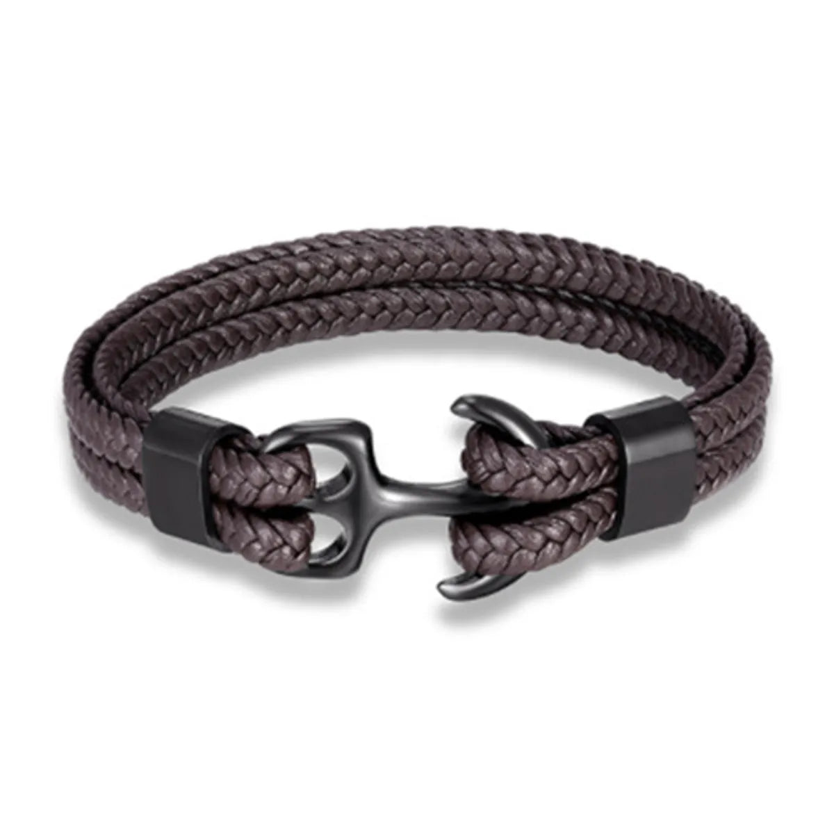 Fashion Anchor Stainless Steel Leather Braid Unisex Bracelets