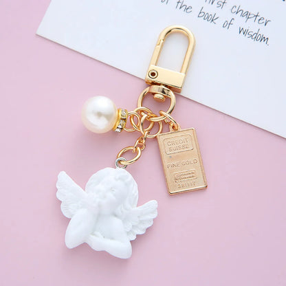 Fashion Angel Heart Shape Alloy Resin Inlay Rhinestones Pearl Women'S Keychain 1 Piece