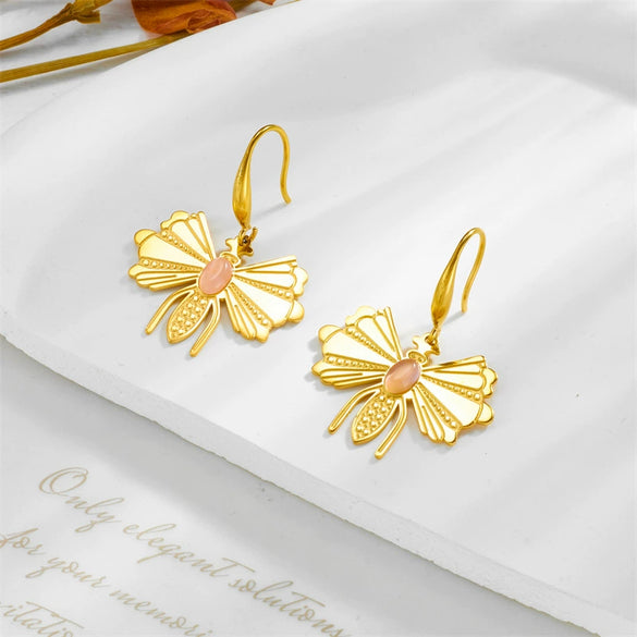 Fashion Animal Insect Titanium Steel Gold Plated Pendant Earrings For Women
