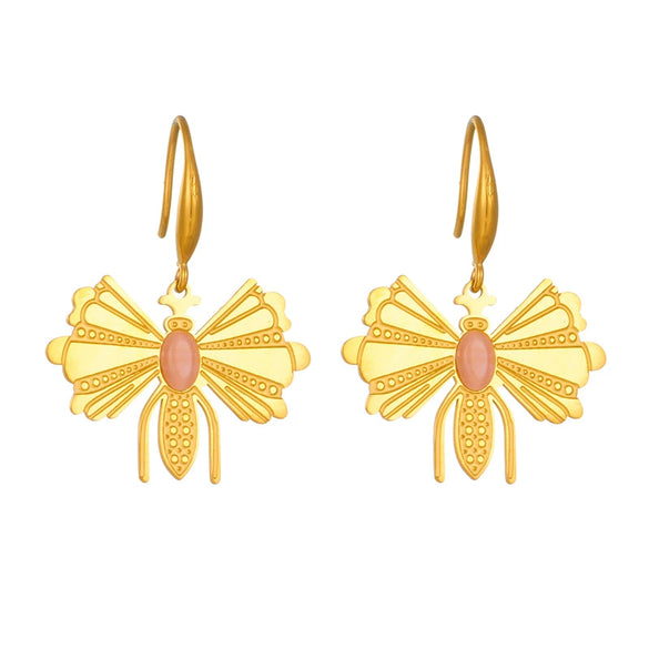 Fashion Animal Insect Titanium Steel Gold Plated Pendant Earrings For Women