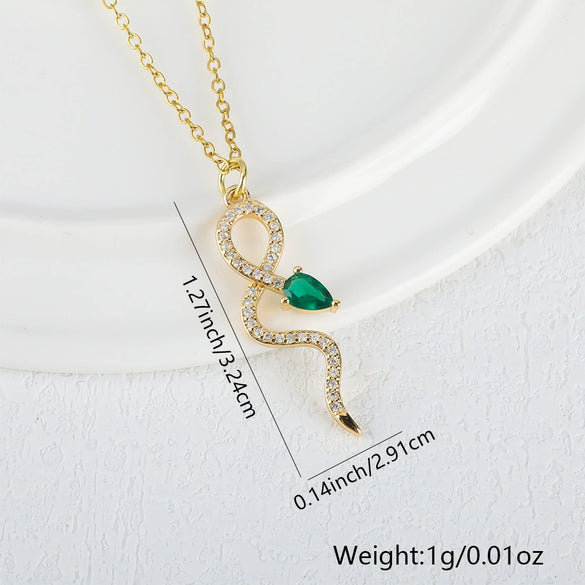 Fashion Animal Snake Pendant Necklace Copper Plated 18K Gold Microinlaid Color Zirconium