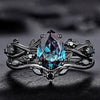 Fashion Antiring Gun Black Inlaid Sea Blue Diamond Alloy Geometric Engagement Ring For Women With Electroplating And Ins Style