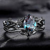 Fashion Antiring Gun Black Inlaid Sea Blue Diamond Alloy Geometric Engagement Ring For Women With Electroplating And Ins Style