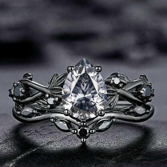 Fashion Antiring Gun Black Inlaid Sea Blue Diamond Alloy Geometric Engagement Ring For Women With Electroplating And Ins Style