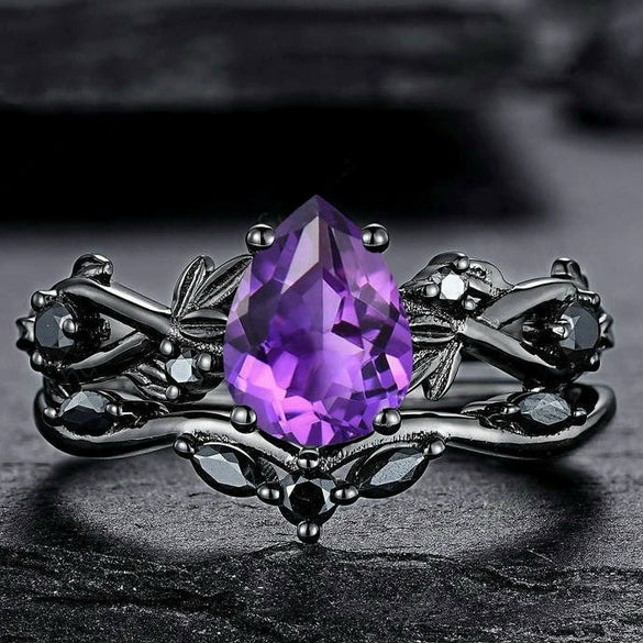 Fashion Antiring Gun Black Inlaid Sea Blue Diamond Alloy Geometric Engagement Ring For Women With Electroplating And Ins Style