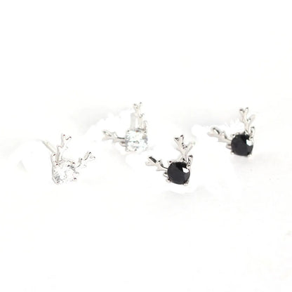 Fashion Antler Earrings S925 Silver Simple Christmas Elk Diamond Zircon Earrings