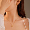 Fashion Apricot Leaf Freshwater Pearl Earrings And Necklace Set For Women Stainless Steel 18K Gold Plated