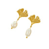 Fashion Apricot Leaf Freshwater Pearl Earrings And Necklace Set For Women Stainless Steel 18K Gold Plated