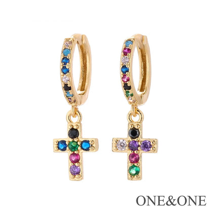 Fashion Asymmetric Color Zircon Copper Earrings