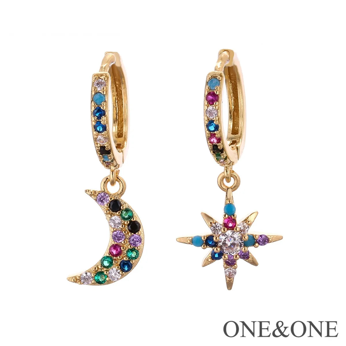 Fashion Asymmetric Color Zircon Copper Earrings