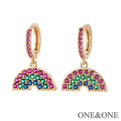 Fashion Asymmetric Color Zircon Copper Earrings