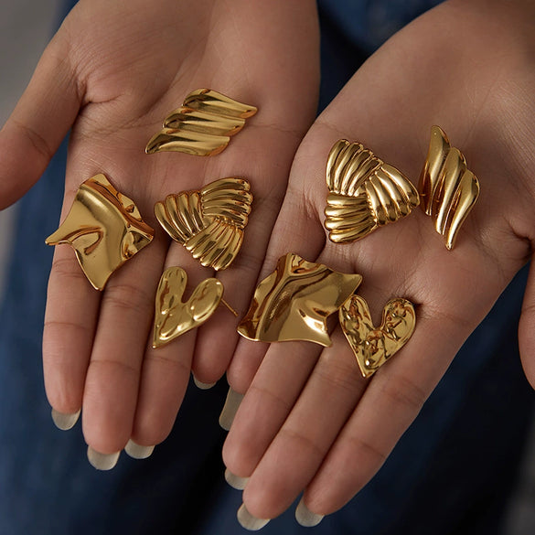 Fashion Asymmetrical Titanium Steel Earrings With Electroplating For Women