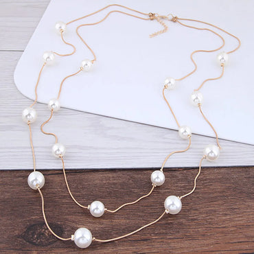 Fashion Ball Imitation Pearl Alloy Resin Layered Inlay Artificial Pearl Sweater Chain 1 Piece