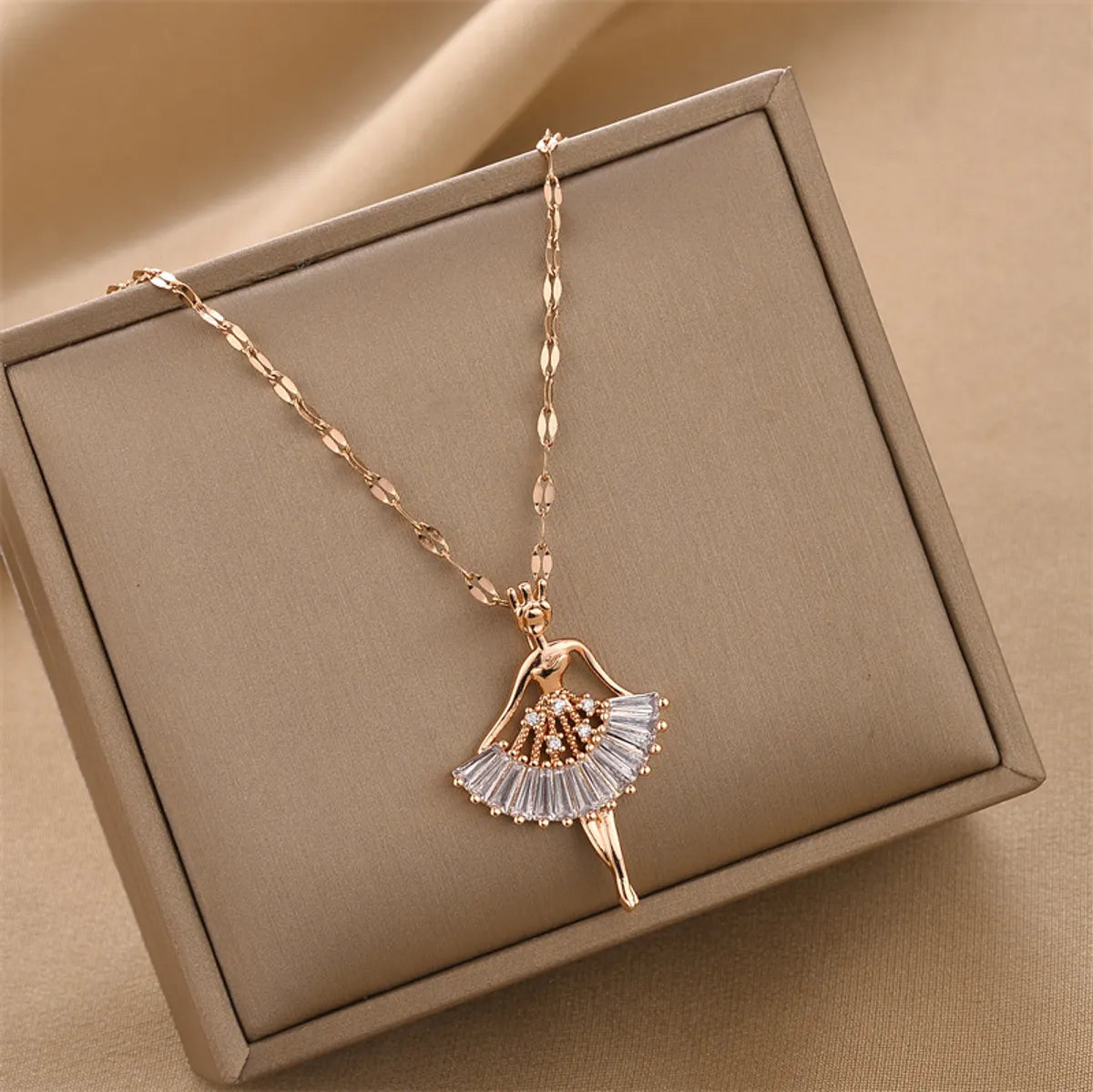 Fashion Ballet Girl Titanium Steel Plating Inlay Zircon Pendant Necklace 1 Piece