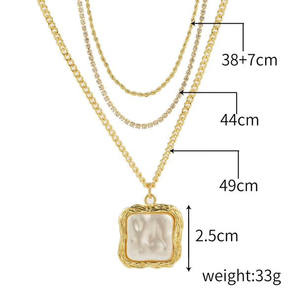 Fashion Baroque Imitation Pearl Alloy Pendant Collarbone Necklace For Women With Geometric Design