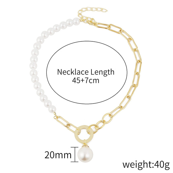 Fashion Baroque Imitation Pearl Alloy Pendant Collarbone Necklace For Women With Geometric Design