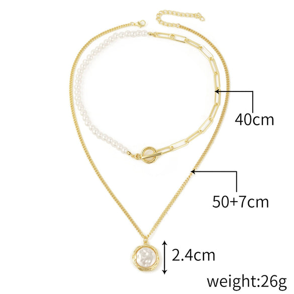 Fashion Baroque Imitation Pearl Alloy Pendant Collarbone Necklace For Women With Geometric Design
