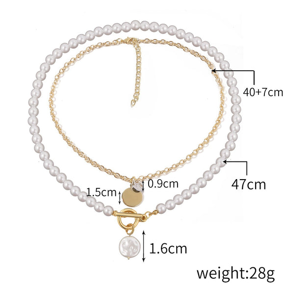 Fashion Baroque Imitation Pearl Alloy Pendant Collarbone Necklace For Women With Geometric Design