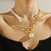 Fashion Baroque Imitation Pearl Alloy Pendant Collarbone Necklace For Women With Geometric Design
