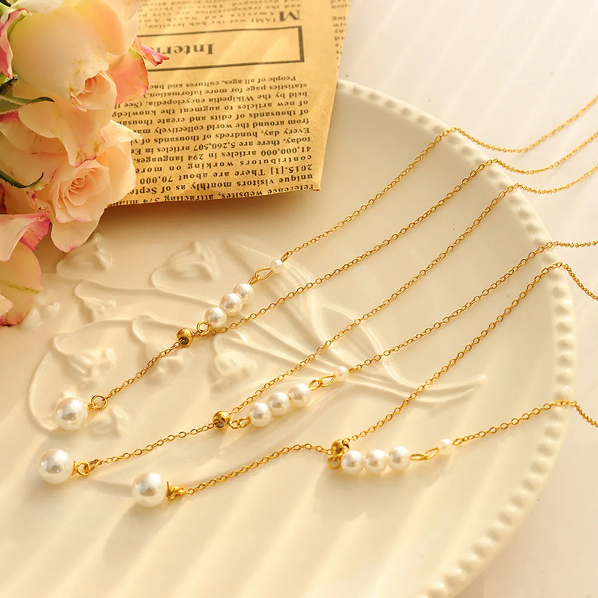 Fashion Baroque Imitation Pearl Pendant Titanium Steel Necklace