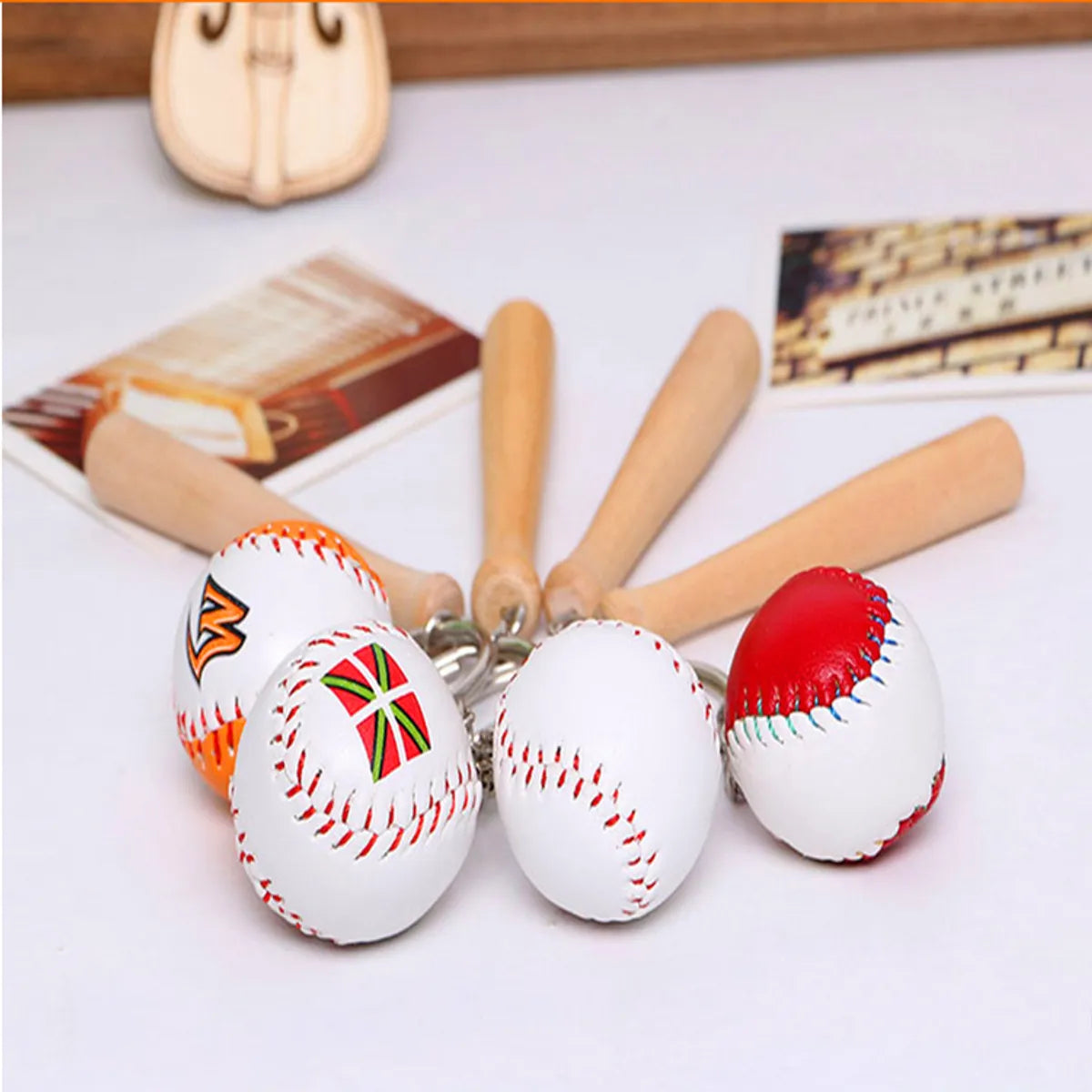 Fashion Baseball Pu Leather Unisex Bag Pendant Keychain