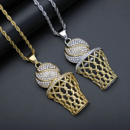 Fashion Basketball Titanium Steel Inlay Zircon Pendant Necklace 1 Piece