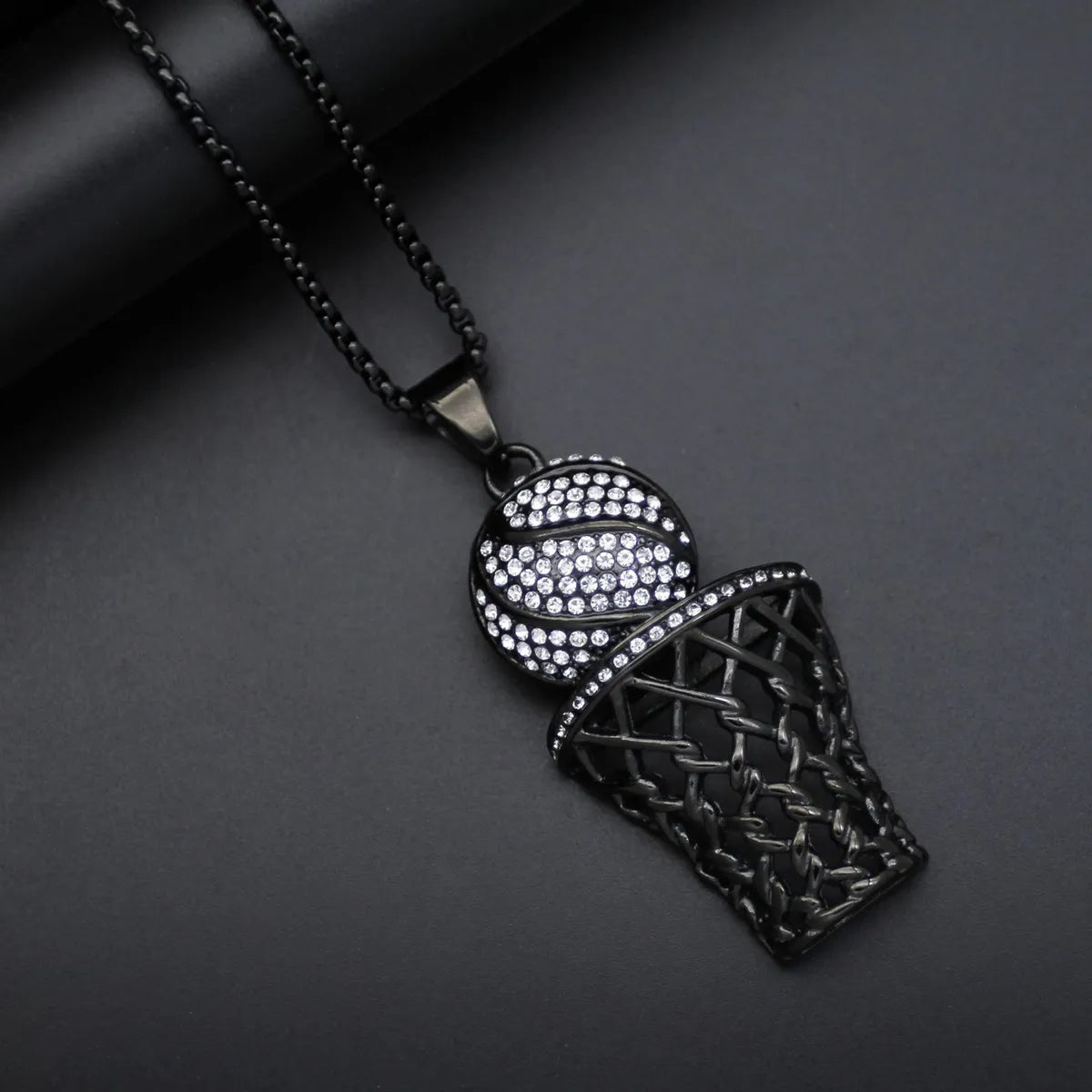 Fashion Basketball Titanium Steel Inlay Zircon Pendant Necklace 1 Piece