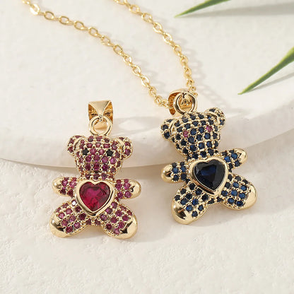 Fashion Bear Copper Inlay Rhinestones Pendant Necklace 1 Piece