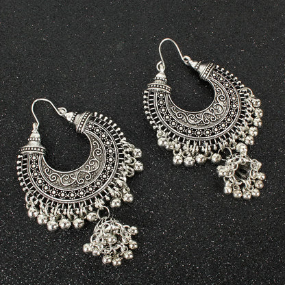 Fashion Bell Tassel Earrings Bohemian Ethnic Style Earrings Retro Hollow Earrings Women